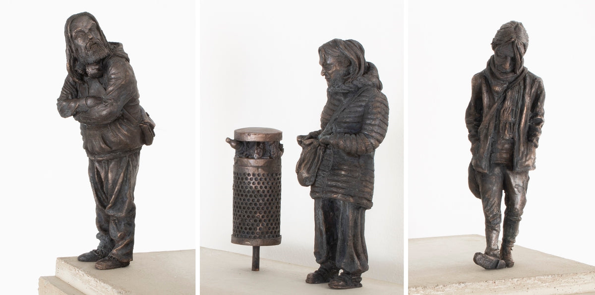 Peter Anderssons skulptur Social rundgång i brons, betong och stål.